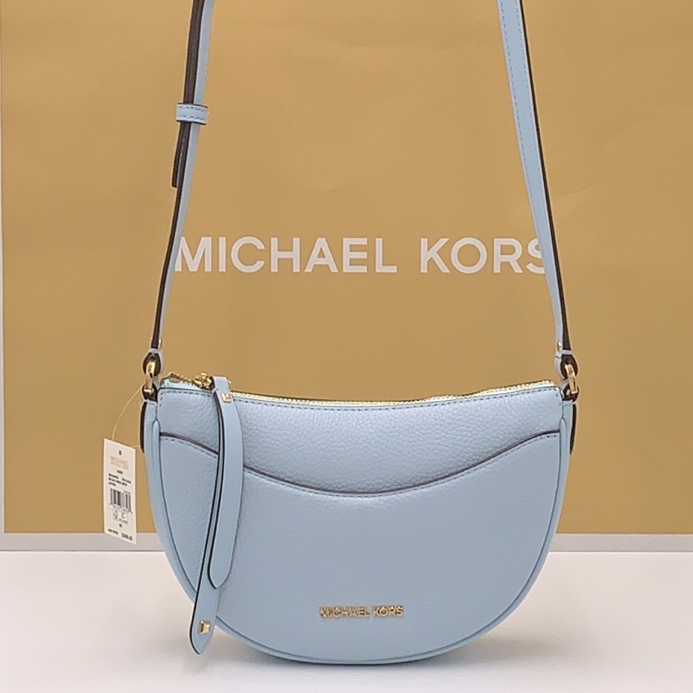MICHAEL KORS Dover Small Half Moon Leather Crossbody Bag Vista Blue color - Picture 5 of 16